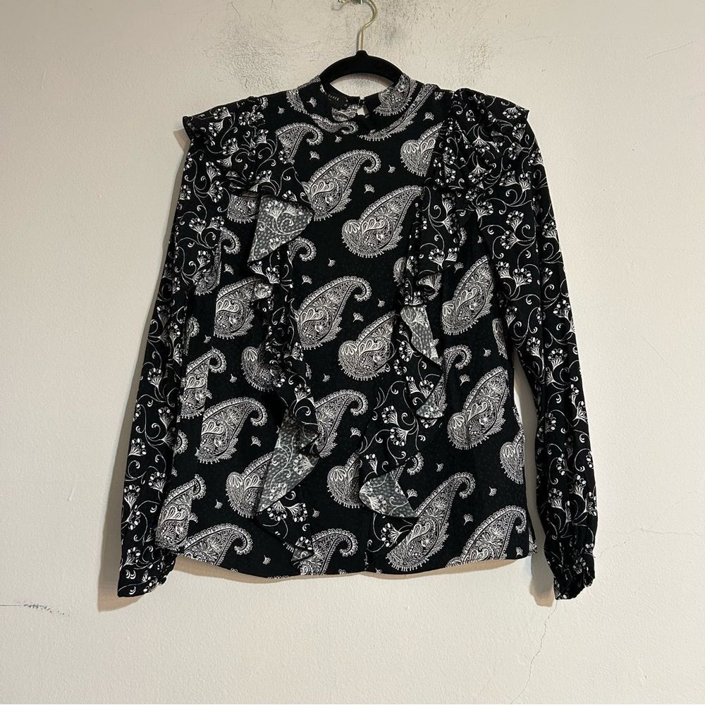 Ted Baker London Taisey Paisley Ruffle Long Sleeve Blouse Viscose Size 0 XS 2